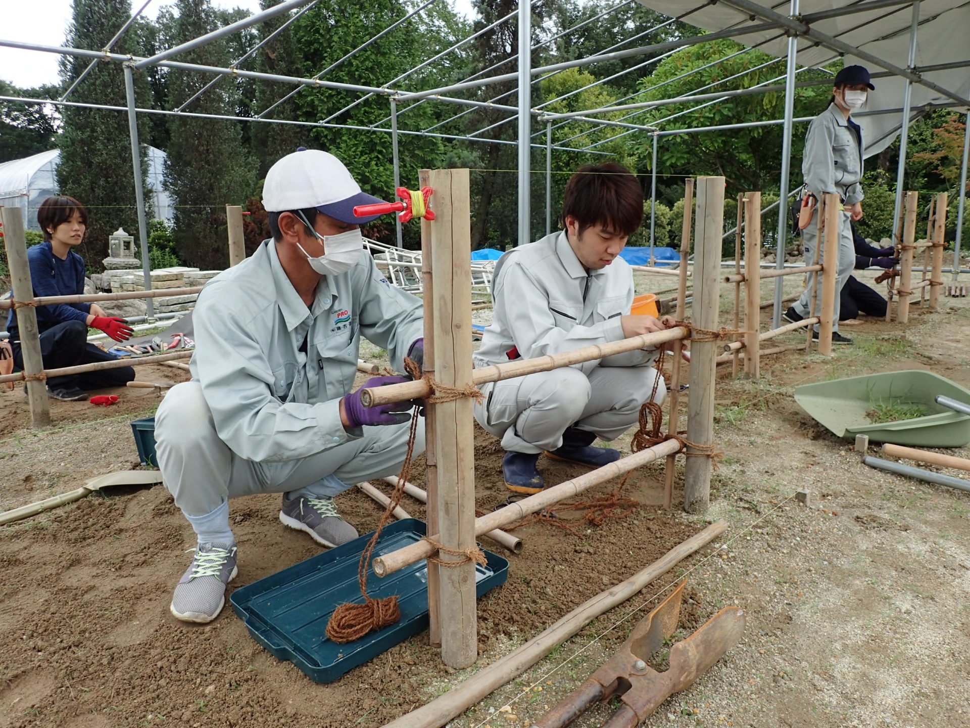 ３級造園技能検定対策実習 竹垣の結び 専門学校 岐阜県立国際園芸アカデミー