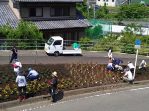 天王花壇を上から見る