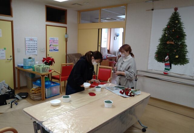岐阜県白川町のデイケアセンター春夏秋冬での園芸福祉のセッション準備